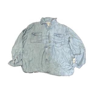 FatFace UK Light Denim Chambray Shirt Two Pocket Button Front L